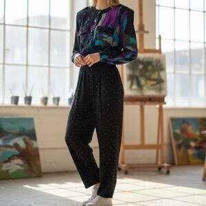 Choon 1980's Abstract  Polka Dot Button Front Jumpsuit